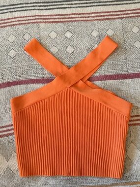 Dreamers by Debut Orange Ribbed Cross-Back Crop Top